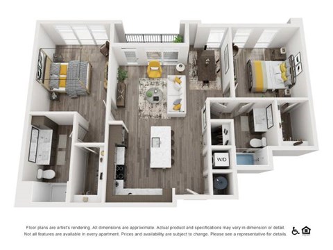 Floor plan for 2 beds, 2 baths, 1205 sqft
